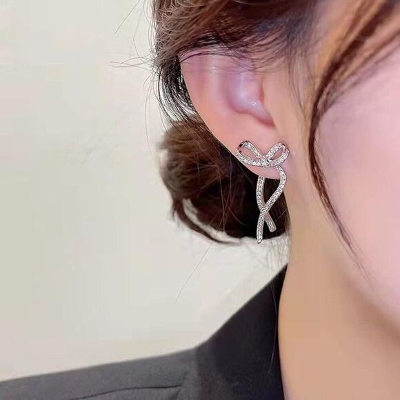 Crystal Bow Earrings in Silver - Picture 9 of 11